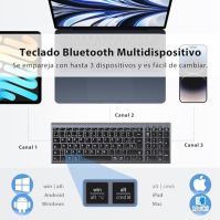 iClever Bluetooth Keyboard BK10, bezdrátová QWERTY klávesnice Španělská dobíjecí klávesnice pro více zařízení Ergonomický design